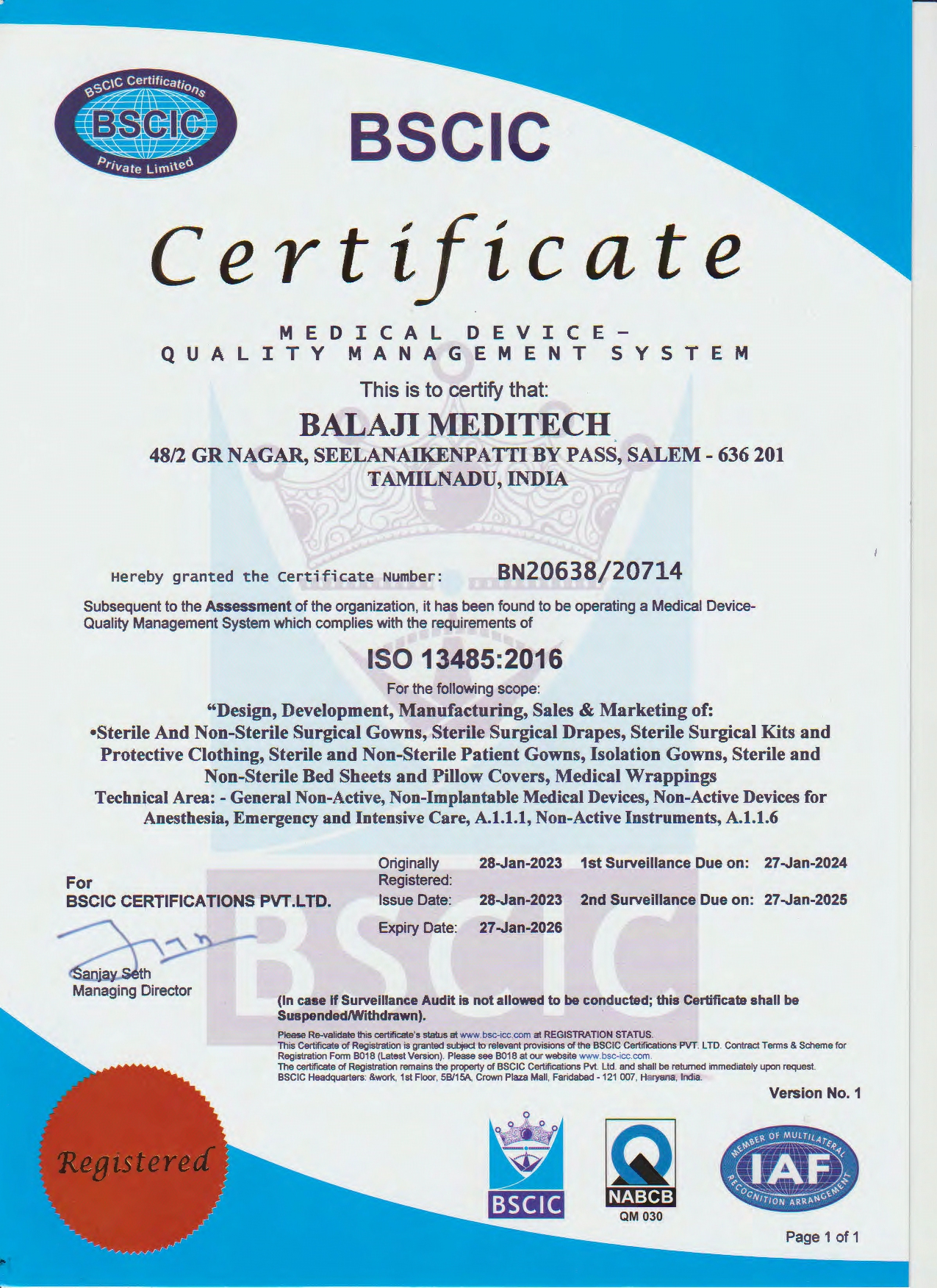 ISO 13485:2016 Certificate